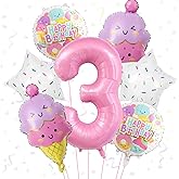 Ice Cream Balloons Pink Number 3 Balloon Ice Cream Themed Party Decorations for Birthday Party Baby Shower