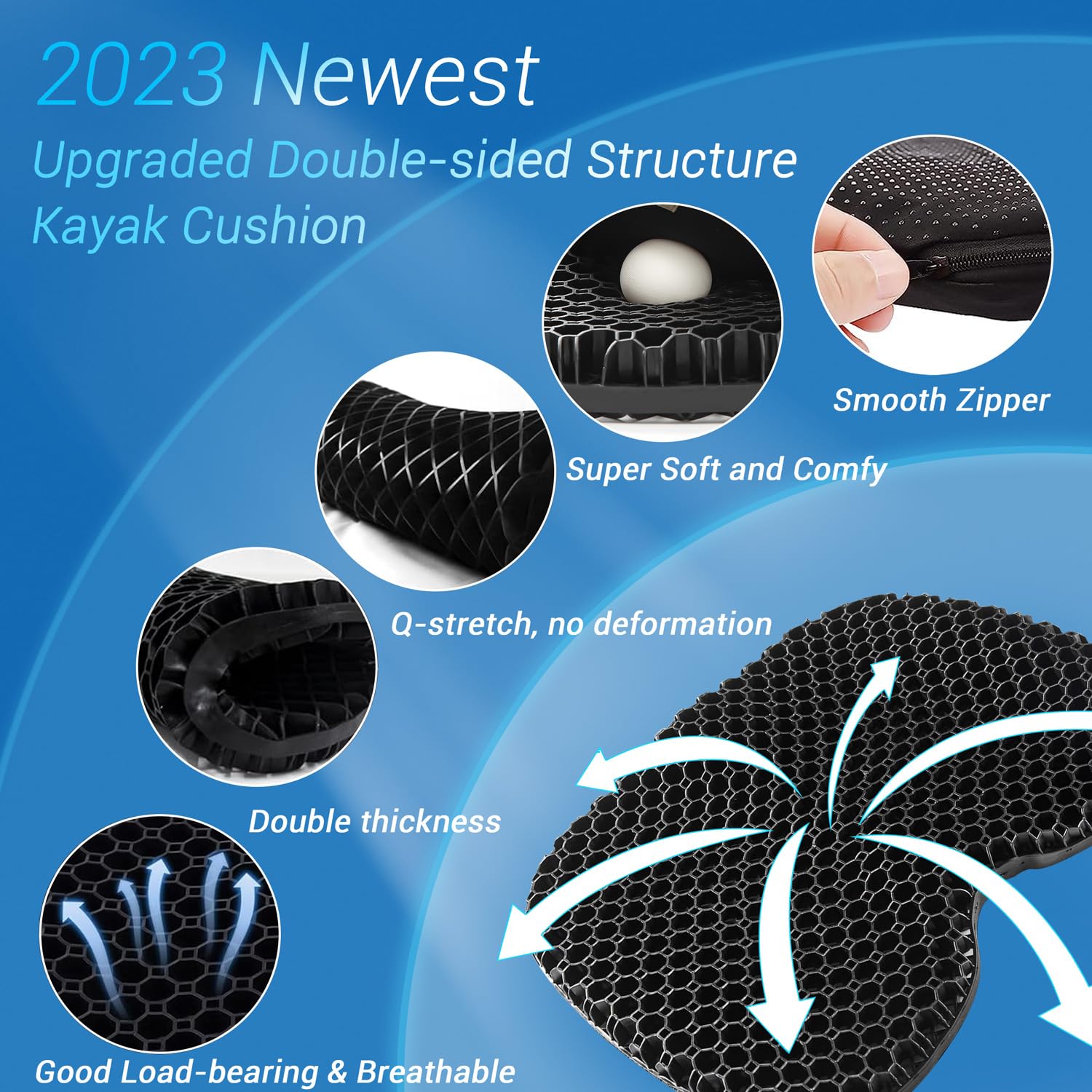 Ouffun Kayak Gel Seat Cushion, Thicken Waterproof Seats Chair Cushions Kayak Seat Pad with Non Slip Cover for Sit in Inflatable Kayak Canoe Kayak Boat Accessories Equipment Gear for Fishing Kayaking