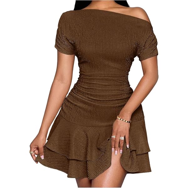 SOLY HUX Women's Off The Shoulder Ruffle Mini Dress - Fit And Flare Party Dress