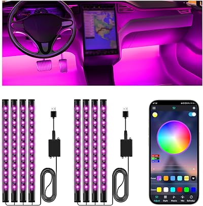 Winzwon LED Interior Lights Car USB App Control 2 Pack Atmosphere Strip