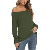 YSYOKOW Women's Off Shoulder Long Sleeve Tunic Top Boat Neck Loose Fit | Soft stretch fabric, loose fit, versatile boat neck for centered, one-shoulder, or off-shoulder styling