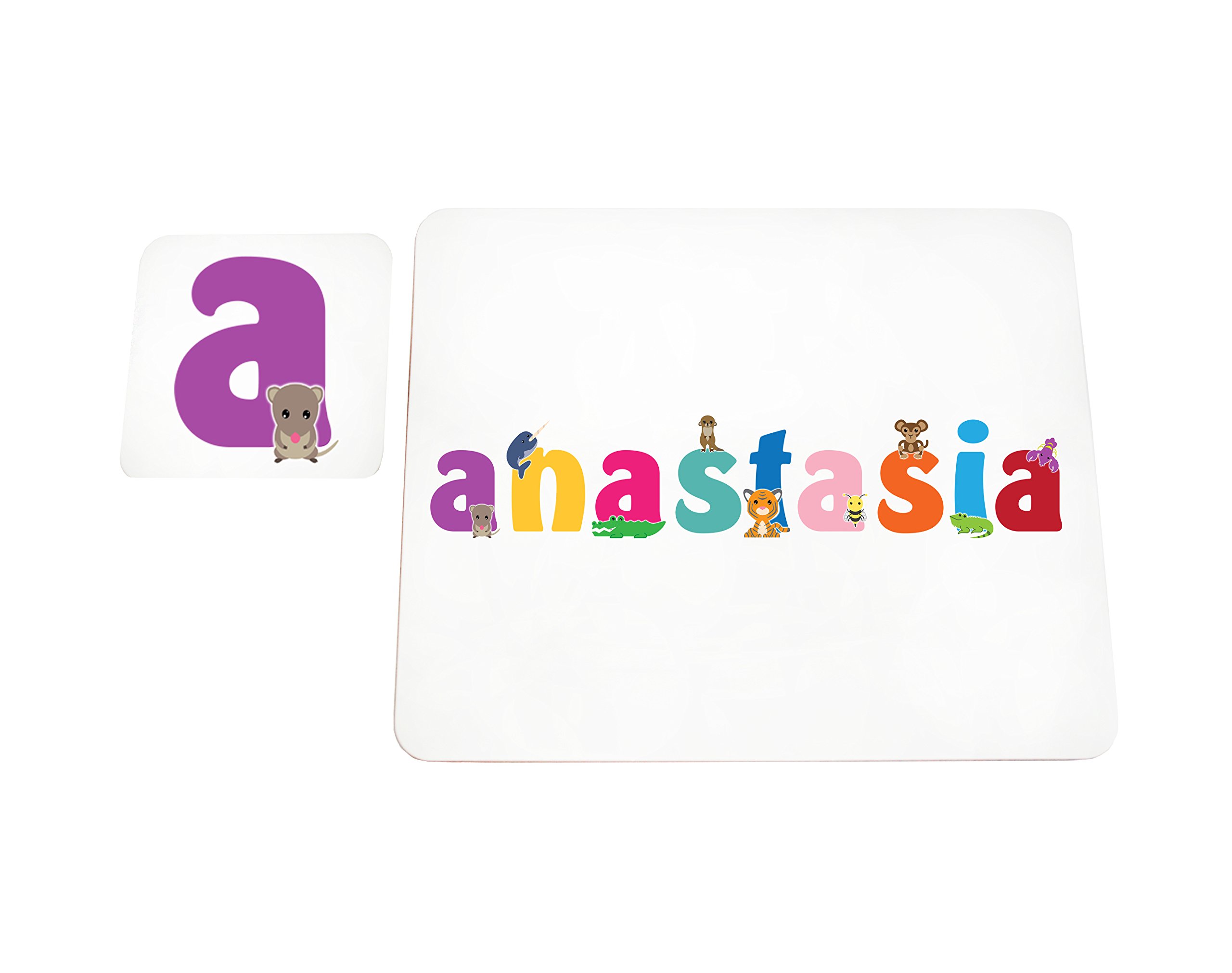 Little Helper lhv-anastasia-coasterandplacemat-15it Coasters and Placemats with Gloss Finish, Personalised, Girls Name Anastasia, Multi-Colour, 21 x 30 x 2 cm