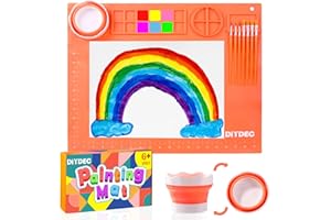 DIYDEC Silicone Craft Mat for Kids 20X16 Inch Large Painting Mat with Detachable Cup &10 Painting Brushes Silicone Art Mat for Boy Girl DIY Gift Accessories (Orange)