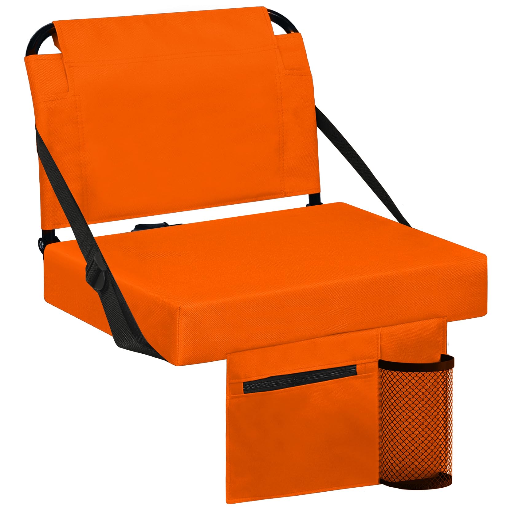 Photo 1 of Besunbar Stadium Seats for Bleachers with Back Support Bleacher Seat Soft Cushion Light Weight Includes Shoulder Strap & Cup Holder, Front & Back Zipper Pocket, Suitable for Sports Events,Orange