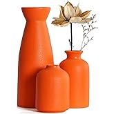 CEMABT Ceramic Orange Vases Set of 3 Small Flower Vases for Decor, Modern Rustic Farmhouse Home Decor, Decorative Vases for Pampas Grass,Idea Shelf,Table,Bookshelf,Entryway- Distressed Decor