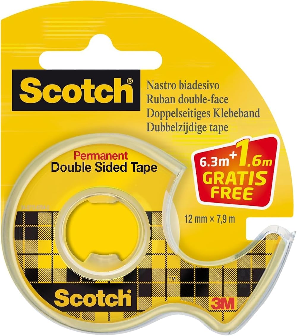 Scotch Double Sided Tape 12mm x 7.88m Dispenser Clear Permanent Strong Photo