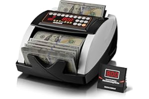 Aneken Money Counter with Value Count, UV/MG/IR Counterfeit Detection for Dollars Euros Machine with Count/Add/Batch/Auto Modes, Cash Counter with External LCD Display, White