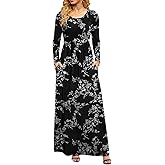 DB MOON Women Casual Long Sleeve Maxi Dresses Empire Waist Long Dress with Pockets