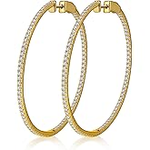 Hitlinker Moissanite Hoop Earrings for Women S925 Sterling Silver D Color VVS1 Round Cut Moissanite Inside Out Round Loops Hypoallergenic Large Huggie Hoop Earrings