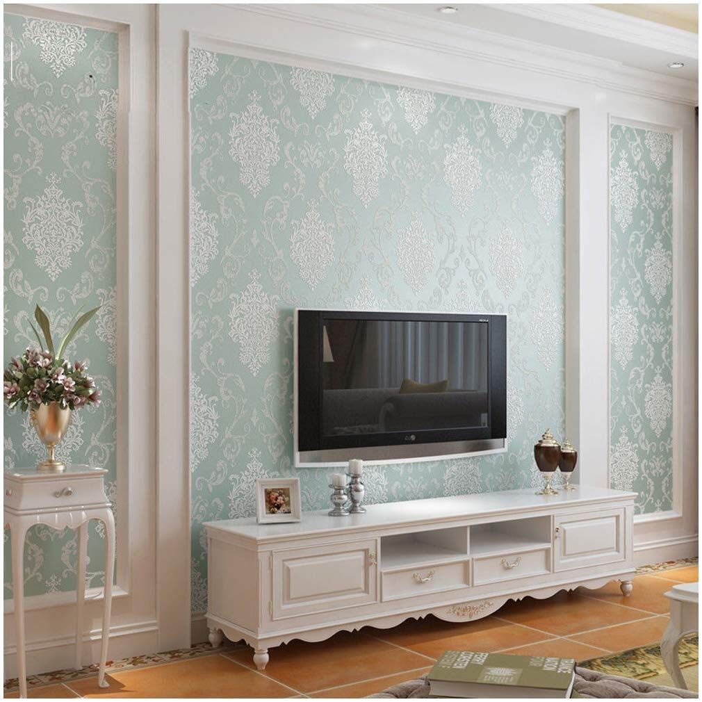 KeTian European Style Luxury 3D Damask Pearl Powder Non-Woven Wallpaper Roll for Living Room Bedroom Hotel Wallpaper Light Blue 0.53m (1.73' W) x 10m(32.8'L)=5.3m2 (57 sq.ft)
