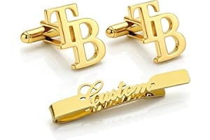 Bliver Custom Cufflinks for Men Personalized Engraved Cufflinks and Tie Clip with Your Initial or Name Gift for Him Dad Husba