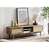 mopio Haylee TV Stand, Modern Farmhouse Television Stand for 55/60/65 inch TV, Natural Rattan Boho Entertainment Center with 