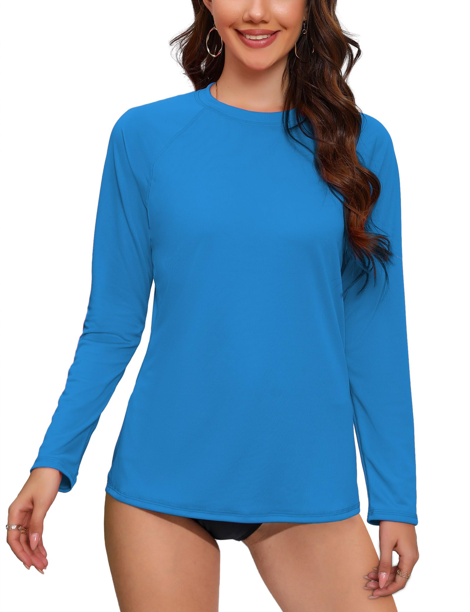 Photo 1 of FAIRANCE Women's Light Weight Rash Guard Long Sleeve Swim Shirt Quick Dry UPF50 Swimsuit Top Only Vivid Blue 2XL