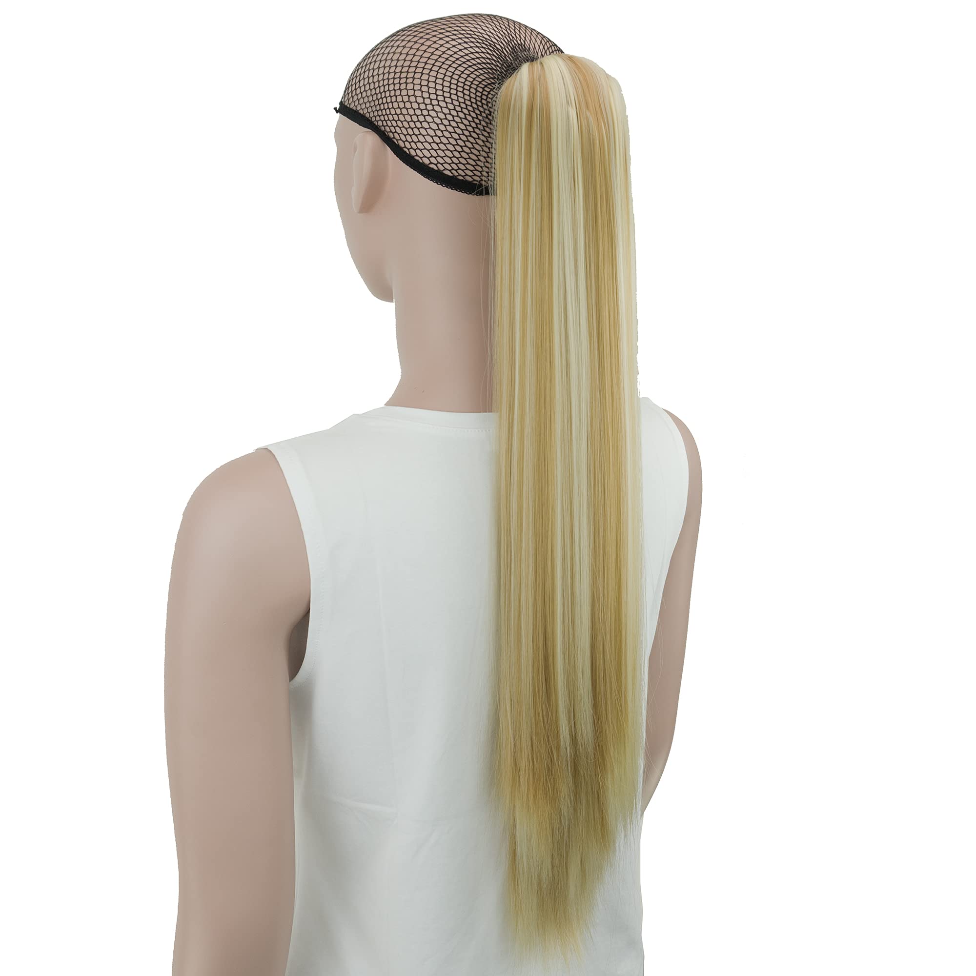 IMISSU Thick Straight Jaw Claw Ponytail Hair Pieces Extensions Pony Tail Clip in Hairpiece 24 Inches (Straight Piano Honey Blonde)