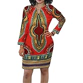 Women's Bodycon Dashiki African Midi Dresses Bohemian Vintage Club Dress with Pocket