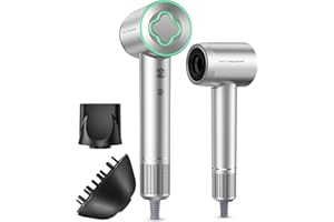 COSY COMPANIONS Hair Dryer - 150000 RPM High-Speed Brushless Motor Negative Ionic Blow Dryer for Fast Drying, Low Noise Thermo-Control Hair Dryer with Diffuser and Nozzle, Silvery