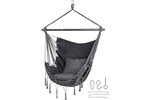 Jelofly Hammock Chair Oversized Hanging Rope Swing Seat Chair with Pocket Max 350 Lbs Superior Comfortable for Indoor Outdoor Home Bedroom Garden, Seat Cushions Not Included (Dark Grey)