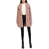 Kenneth Cole Womens Cozy Lightweight Textured Faux Fur Coat With Envelope Collar
