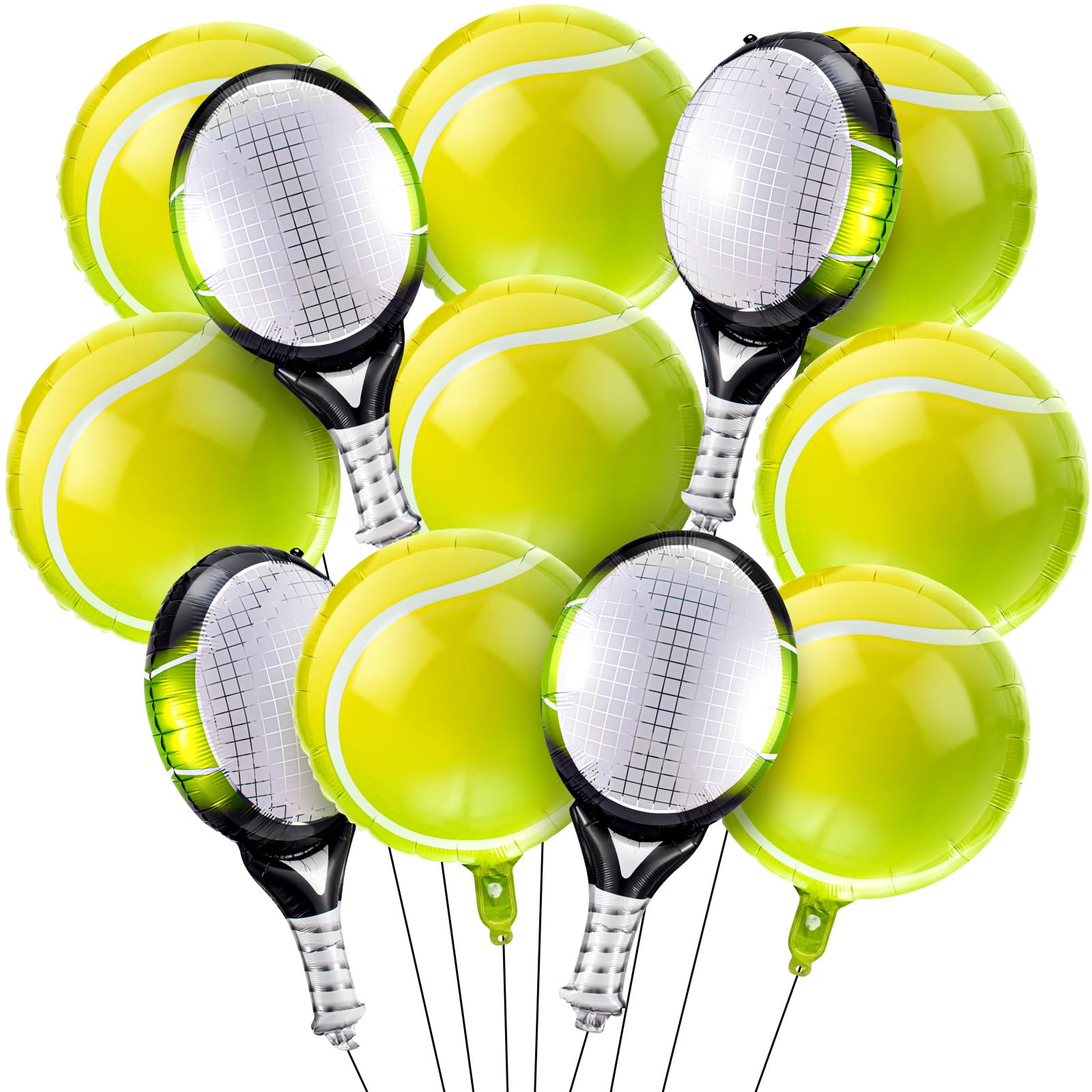 Photo 1 of Motionchic 12 Pieces Tennis Party Balloons, Tennis Party Decorations, Foil Racket Balloon for Sports Themed Birthday Decorations Supplies