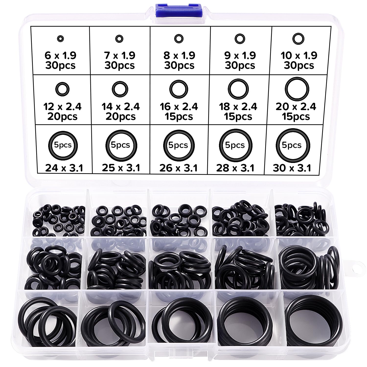 Lyeteung 260-PCS Nitrile Rubber O-Ring Assortment Kit - 15 Sizes, Black
