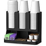 Mind Reader 6 Compartment Upright Breakroom Coffee Condiment and Cup Storage Organizer, Black, 13.5 x 4.30 x 12