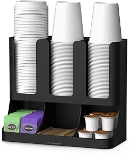 Mind Reader 6 Compartment Upright Breakroom Coffee Condiment and Cup Storage Organizer, Black, 13.5 x 4.30 x 12