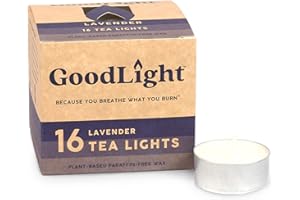 GoodLight Paraffin-Free Scented Tea Lights Candles, Clean-Burning and All-Natural Tea Light Candles, 4-Hour Burn Time (Lavender, 16 Tea Lights)