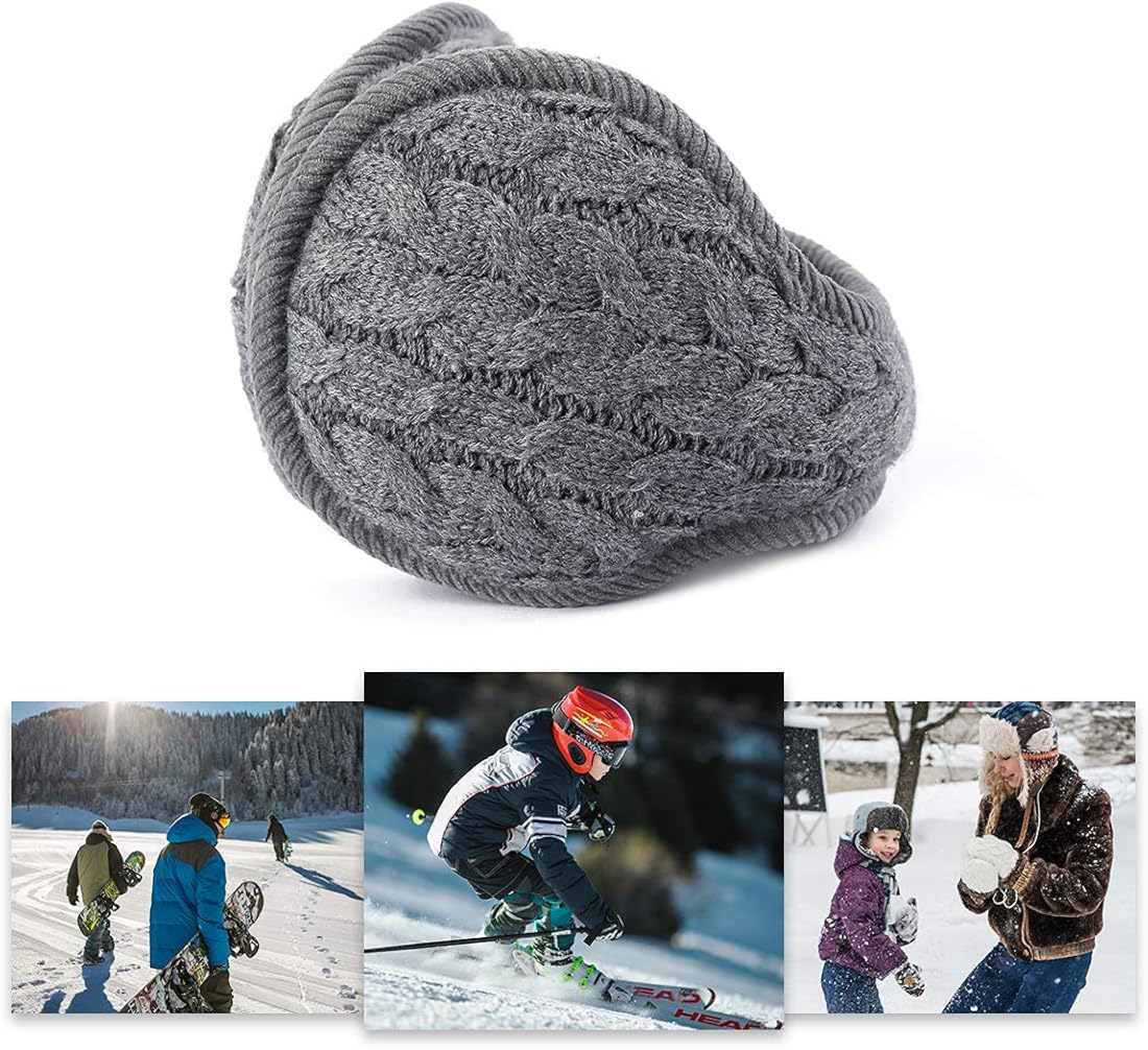 Surblue Unisex Warm Knit Cashmere Winter Pure Color Earmuffs with Fur Earwarmer, Adjustable Wrap, Gray, Large at  Women’s Clothing store