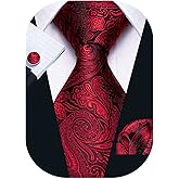 Barry.Wang Men Ties Paisley Woven Silk Necktie Set with Pocket Suqare Cufflinks Formal