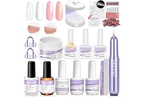 SAVILAND Builder Nail Gel Kit with Nail Drill: Clear Pink Nude White Gel Builder for Nails VE Castor Oil Ultra - Hard Gel with U V Lamp Base Top Coat for Nail Apex Extension Strengthener SSProAcryl X