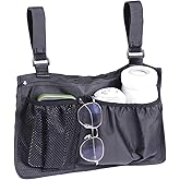 ADLLHO Wheelchair Side Bag for Walker, Rollator, Electric Scooter Wheelchairs, Wheelchair Armrest Accessories Pouch with Cup Holder, Ideal Gift for Seniors