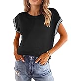 Dokotoo Womens Summer Cap Sleeve Tops 2025 Crewneck Sweater Vest Casual Knit Lightweight Sweater Pullover Trendy Tank Shirts