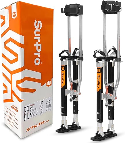 Adjustable Drywall Stilts For Adults - 24" To 40" Height, Aluminum, 225 Lb Capacity (Yellow)