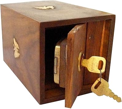 Hucha de madera hecha a mano con caja de seguridad para llaves en forma cuadrada – Hucha