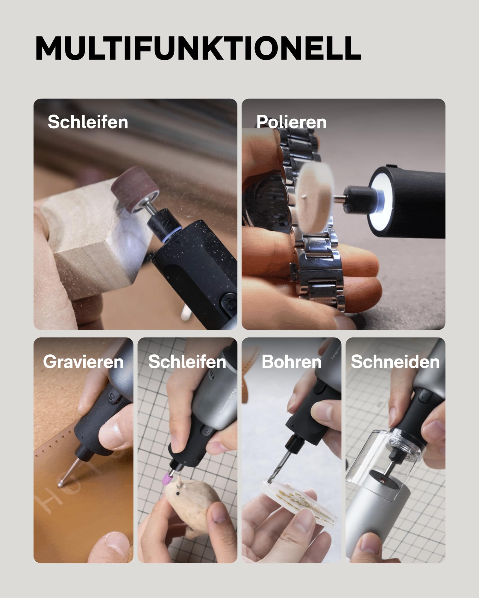 HOTO Akku Multifunktionswerkzeug 4V, 35 Drehwerkzeug Zubehörset, 2000mAh Rotationswerkzeug 5 Gang, Drehzahl 5000-25000 U/min, Typ-C, LED Ringlicht Schnitzen/Gravieren/Schleifen/Schneiden/Polieren 4