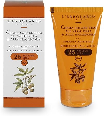 L'Erbolario Face Sun Cream SPF 25 Aloe Vera Macadamia Nut Protection