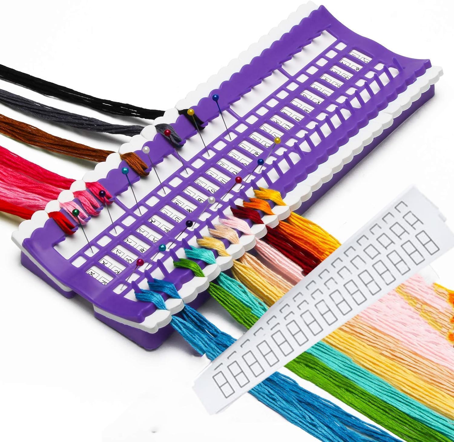 Nicoone 50 Positions Floss Organizer Embroidery Thread Organizer with 4 Code Cards for Cross Stitch Thread Embroidery Floss Organizers (Purple)
