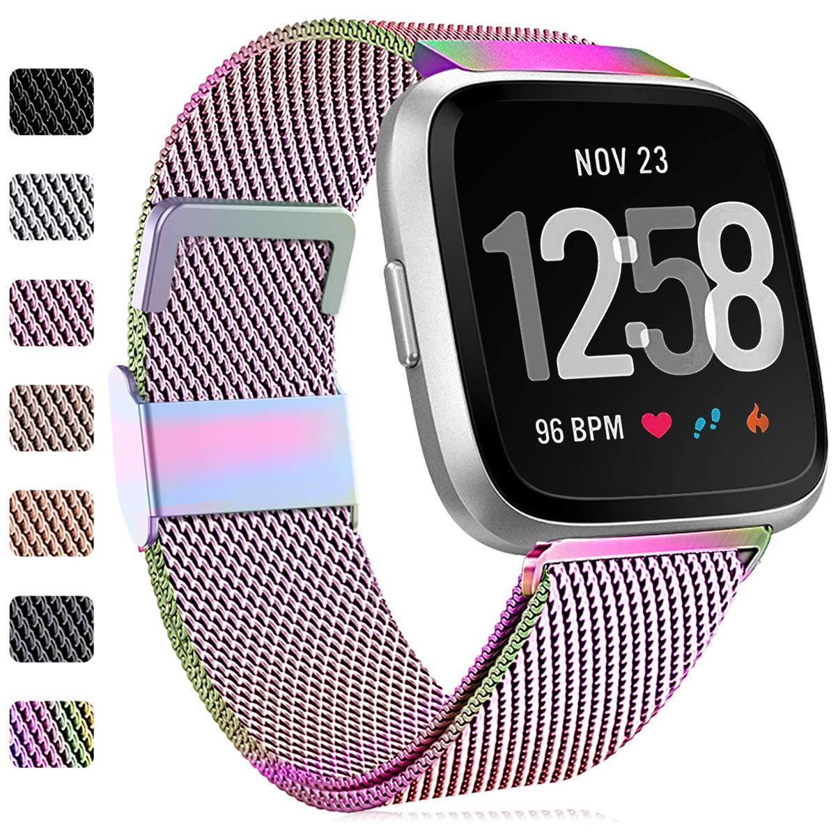 Faliogo Replacement Band Compatible with Fitbit Versa Band/Fitbit Versa 2 Bracelet, Adjustable Stainless Steel Metal Band Compatible with Fitbit Versa Lite, Small, Colorful
