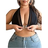 SOLY HUX Plus Size Bras for Women Front Closure Contrast Mesh Halter Wireless Bra Comfort Everyday Bralette