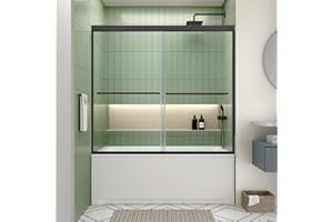 ACE DECOR 56-60" W x 58" H Semi-Frameless Shower Door, Double Sliding Shower Door with 1/4" (6mm) Clear SGCC Tempered Glass, Matte Black Finish Shower Doors, Reversible Installation