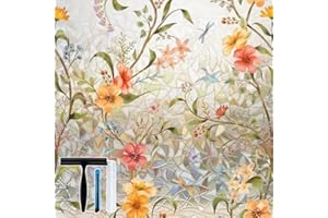 Volcanics Stained Glass Window Film with Installation Tools, Rainbow Window Privacy Film, Decorative Window Clings for Glass,