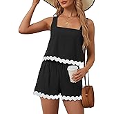 Womens Summer Outfits Two Piece Sets 2025 Square Neck Cropped Tank Top High Waist Shorts Sets