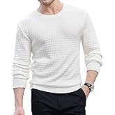 KUYIGO Men's Knit Sweaters Crewneck Long Sleeve Pullover Classic Soft Lightweight Quilted Textured Sweater Tops