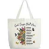Inspirational Tote Bag For Women, God Says You Are Unique Tote Bags, Sunflower Shoulder Bag, Christian Gift For Women Friends, Bible Verse Canvas Tote For Birthday Thanksgiving Christmas -86
