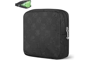 Desing Wish Sanitary Napkin Storage Bag Polyester Fabric Period Bag for Teen Girls Sanitary Pad Pouch for Sanitary Napkins/Tampons/Panty Liners Privacy Protector Pad Bag (Bubble-Check, Black)