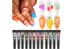 Fcozpjk 3D Sculpting Gel for Nail Art, 12 Colors Soft Modeling Nail Gels, Embossing Liner Polish, Neon Green Yellow Pink Gel Polish Summer Design, Wire Wave Painting Jelly Gels Manicure Kit