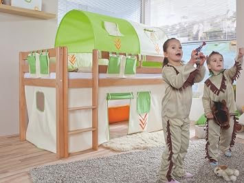 Dreams4home Kinderbett Hochbett Spielbett Bett Steens Indianer