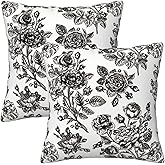 Tebjh Black Floral Throw Pillow Covers 18x18 Inch Vintage Flower Black White Decorative Pillow Covers Set of 2 Farmhouse Pillowcases Square Cushion Covers for Couch Bed Sofa Chair Car Decor