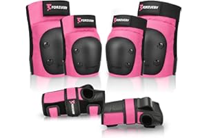 Forzueby Adult/Kids Knee Pads Elbow Pads Wrist Guards 6 in 1 Protective Gear Set for Inline Roller Skating Skateboarding Scooter BMX etc.