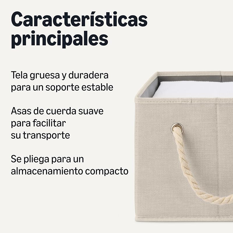 Cajas de almacenamiento plegables con asas de cuerda, color lino, grande, paquete de 3 — foto 2 de 5